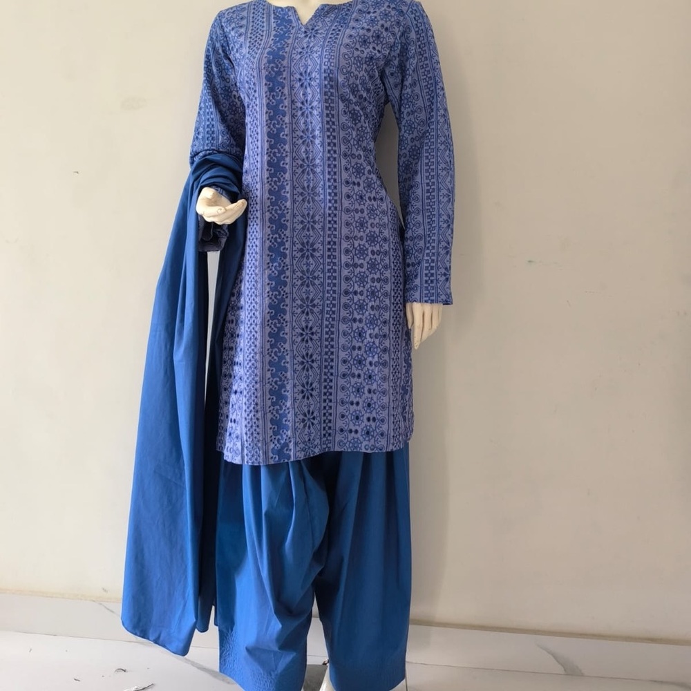 CottonBlue Embroidered eyelet shirt, matching trouser( farshi shalwar)& dupatta